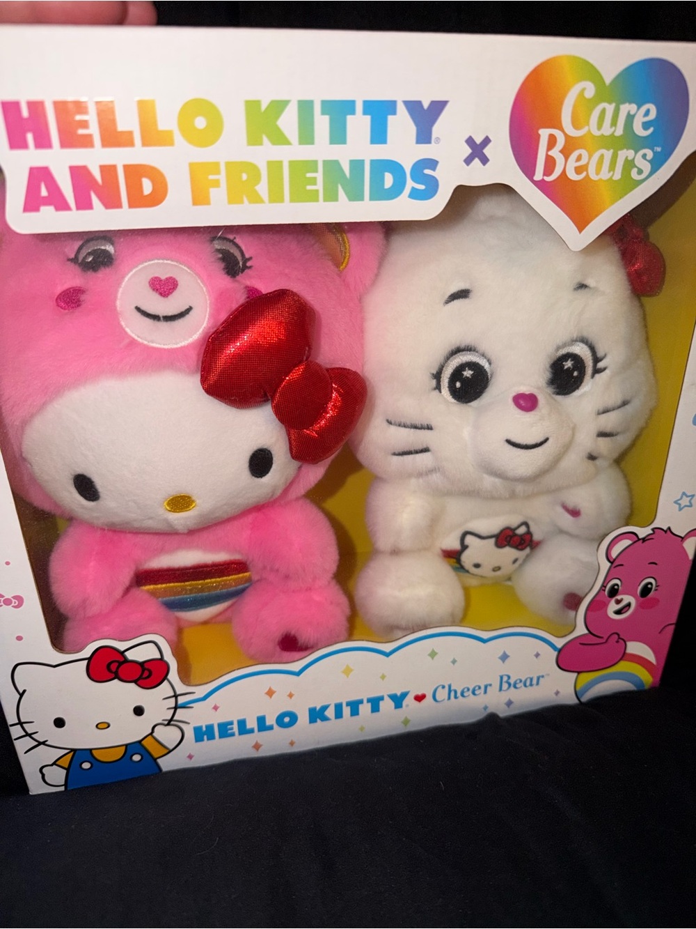 Hello Kitty Pink and White Plush Duo - Rainbow Accent